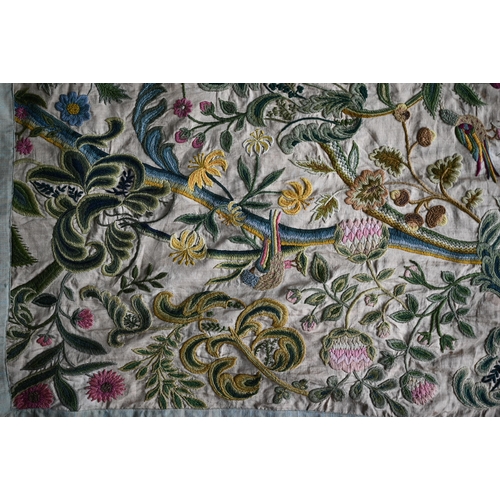 1290 - A floral embroidered wool on linen wall hanging indistinctly signed and dated '1934', 155 cm x 80 cm