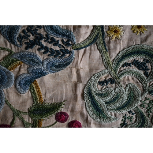 1290 - A floral embroidered wool on linen wall hanging indistinctly signed and dated '1934', 155 cm x 80 cm