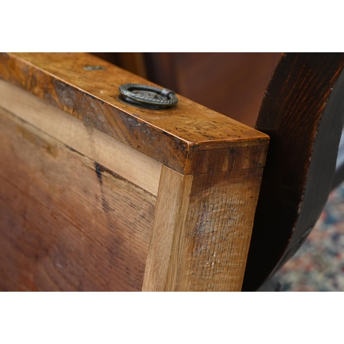 978 - A Regency cross-banded burr walnut sofa table, with two frieze drawers opposing dummy drawer fronts,... 