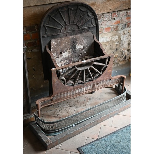 1037 - A large antique Adam style cast iron and steel fire grate, approx. 120 cm w x 39 cm deep x 96 cm hPr... 