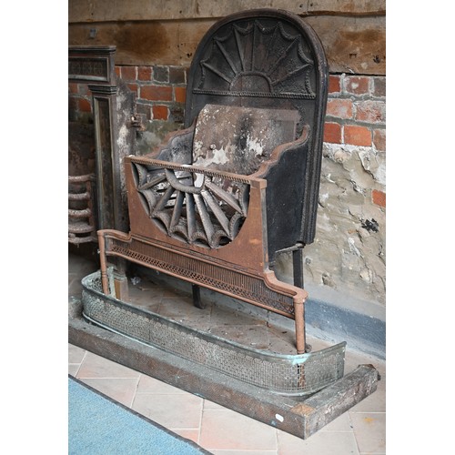 1037 - A large antique Adam style cast iron and steel fire grate, approx. 120 cm w x 39 cm deep x 96 cm hPr... 