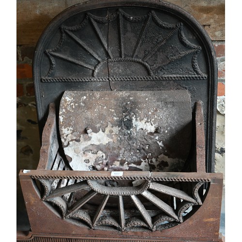 1037 - A large antique Adam style cast iron and steel fire grate, approx. 120 cm w x 39 cm deep x 96 cm hPr... 