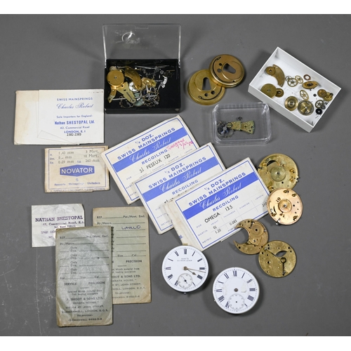 240 - Assorted pocket watch parts incl. Kays & Co. movement and dial, mainsprings, movement plates etc... 