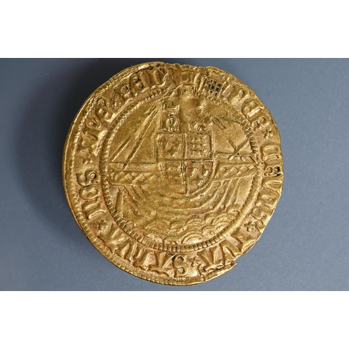 485 - A Henry VIII first coinage, angel, portculis crowned with chains, mm, 2.8mm, 5g