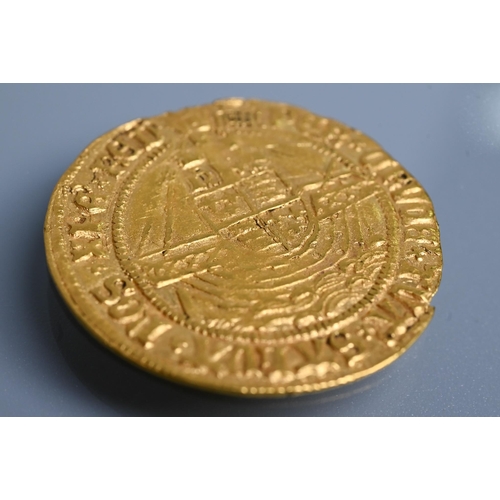 485 - A Henry VIII first coinage, angel, portculis crowned with chains, mm, 2.8mm, 5g