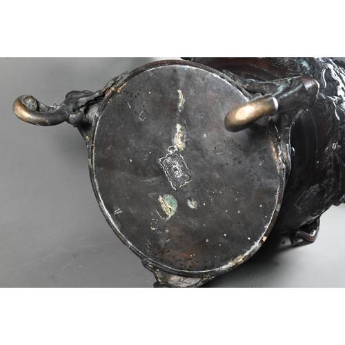 595 - A large 19th century Japanese bronze koro and pierced domed cover with Karashish finial, Meiji perio... 