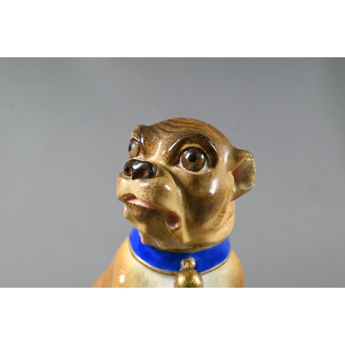 633 - A 19th century Vienna porcelain seated pug, 21 cm high