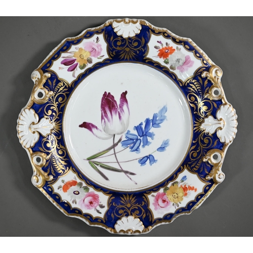 693 - A Victorian Minton china wall-plate painted with 'A View in The Vale of Llangollen' (title on revers... 