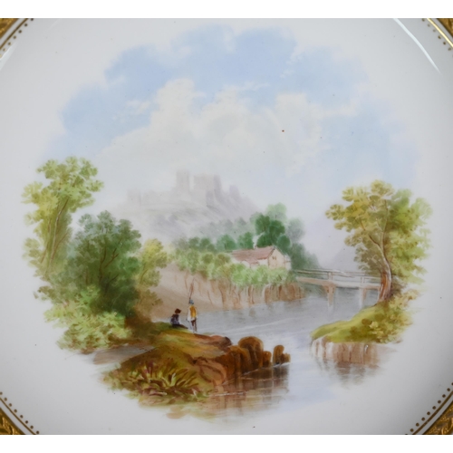 693 - A Victorian Minton china wall-plate painted with 'A View in The Vale of Llangollen' (title on revers... 