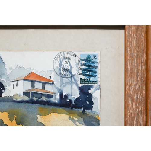 710 - Philip Blythe - Two American postcard views, watercolour, 12.5 x 18 cm (2)