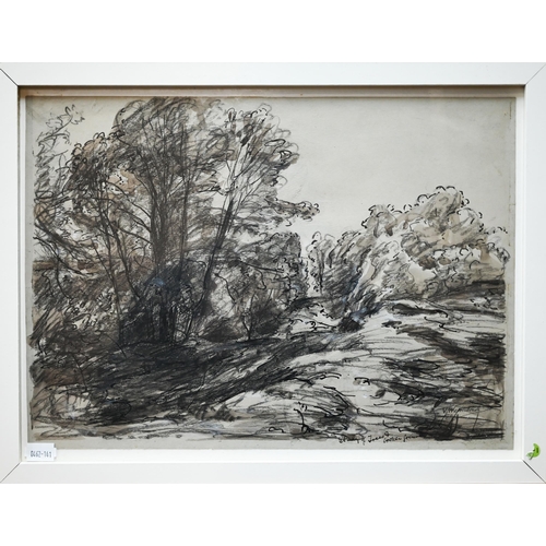 717 - Vernon Wethered (1865-1952) - 'Study of Trees and Broken Ground', black chalk, ink, bodycolour and w... 