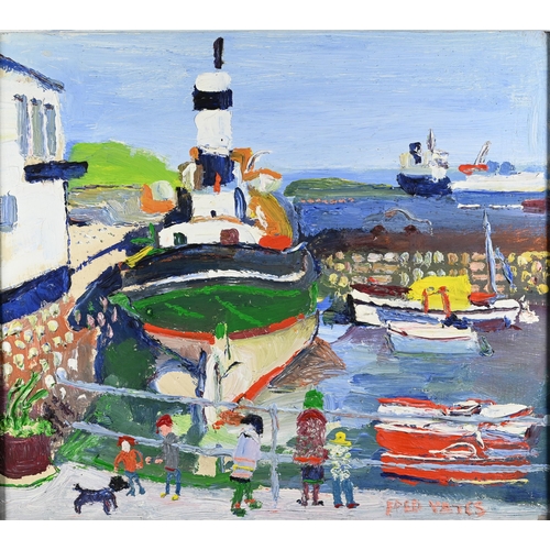 Fred Yates (1922-2008) - St Denys, Falmouth Harbour, oil on board, signed lower right, 30 x 34 cm, in original hand-painted frame