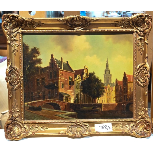 768 - Dutch School - Pair of Amsterdam views, oil on panel, 19 x 24 cm (2)