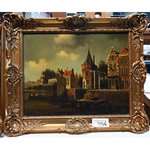 768 - Dutch School - Pair of Amsterdam views, oil on panel, 19 x 24 cm (2)