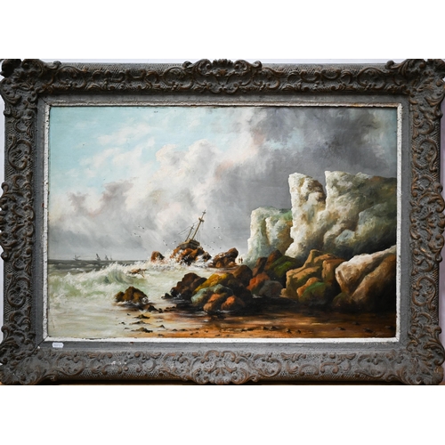 772 - English school - Coastal view with craggy rocks, oil on canvas, 50 x 75 cm