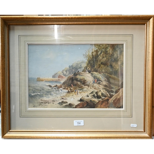 794 - Harry E ? - Bude coastal view, watercolour, signed indistinctly, 25 x 36.5 cm