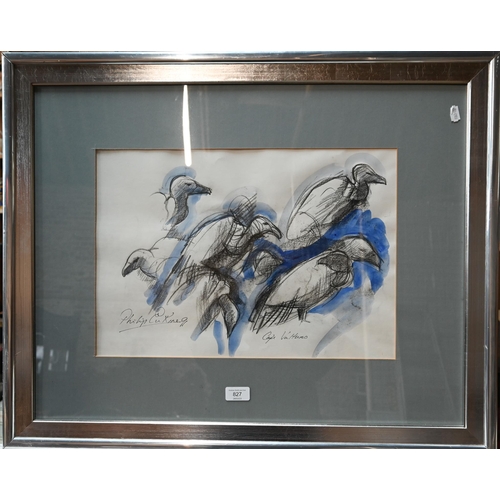 827 - Philip Erskine (1933-2013) - 'Cape Vultures', crayon and wash, signed and inscribed, 33 x 47 cm