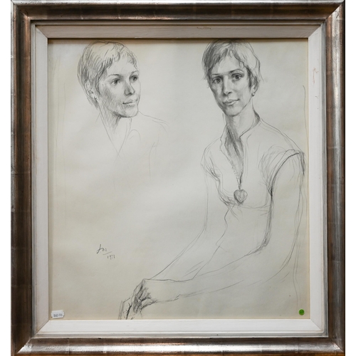 841 - Modern British School (JN), 'Two Studies of a Young Woman', signed and dated 1971, pencil, 51 x 55 c... 