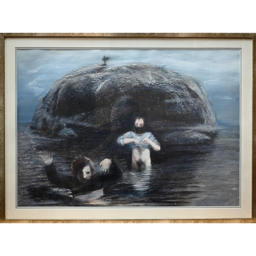 870 - 20th century Russian school - Jonah and the whale, figural study, pastel, 58 x 82 cm to/w another by... 