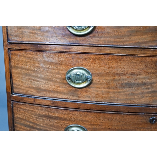 931 - A Victorian mahogany bowfront chest of two short over three long graduated drawers, raised on shaped... 