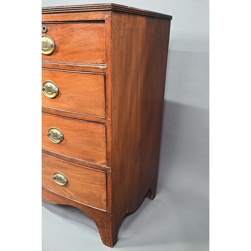 931 - A Victorian mahogany bowfront chest of two short over three long graduated drawers, raised on shaped... 