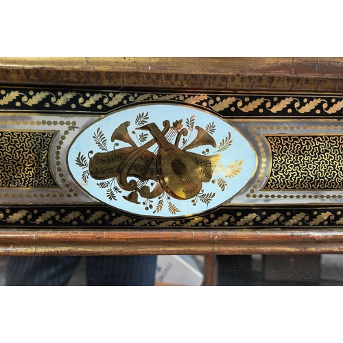 977 - A Regency gilt framed trumeau reverse gilt on glass panel mirror, 98 cm h x 62 cm w