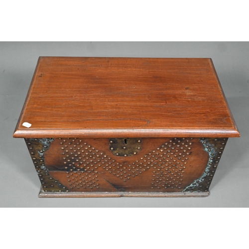 993 - An Eastern hardwood brass studded Zanzibar style chest, 65 cm w x 39 cm x 37 cm h