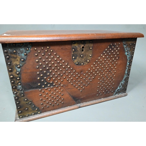 993 - An Eastern hardwood brass studded Zanzibar style chest, 65 cm w x 39 cm x 37 cm h