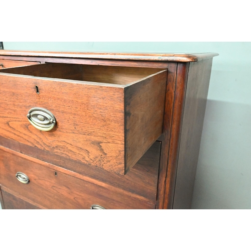 999 - An Edwardian shallow stained chest of two short over three long graduated drawers, on bun feet, 101 ... 