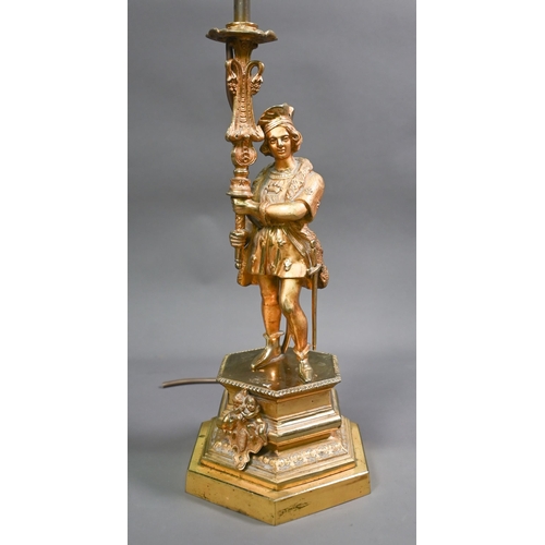 1229 - A 19th century Continental ormolu lamp-base, modelled as a Renaissance Florentine gentleman at arms,... 