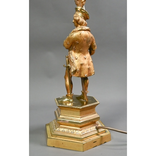 1229 - A 19th century Continental ormolu lamp-base, modelled as a Renaissance Florentine gentleman at arms,... 