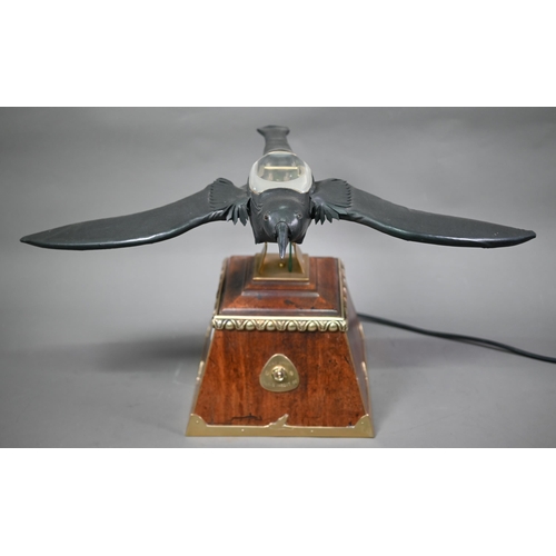 1250 - A brass, copper and leather 'Flying Mascot' automaton crow, probably designed as a shop window displ... 