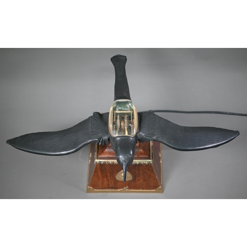 1250 - A brass, copper and leather 'Flying Mascot' automaton crow, probably designed as a shop window displ... 