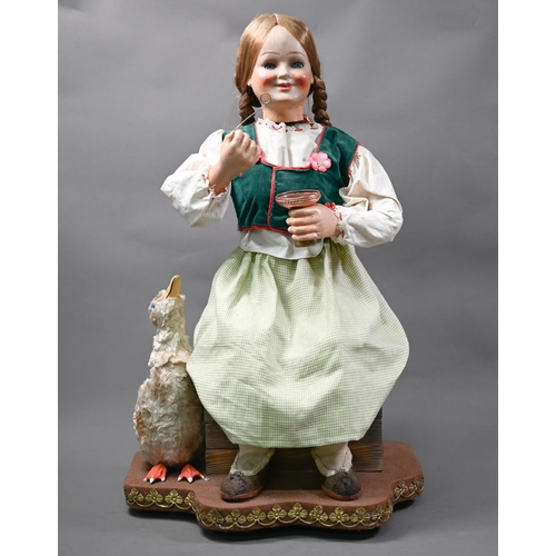 1252 - A large 19th century French automaton, Farmer's Daughter Blowing Bubbles, with duckling - she dips h... 