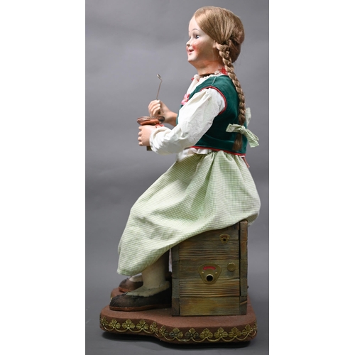 1252 - A large 19th century French automaton, Farmer's Daughter Blowing Bubbles, with duckling - she dips h... 