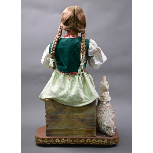 1252 - A large 19th century French automaton, Farmer's Daughter Blowing Bubbles, with duckling - she dips h... 