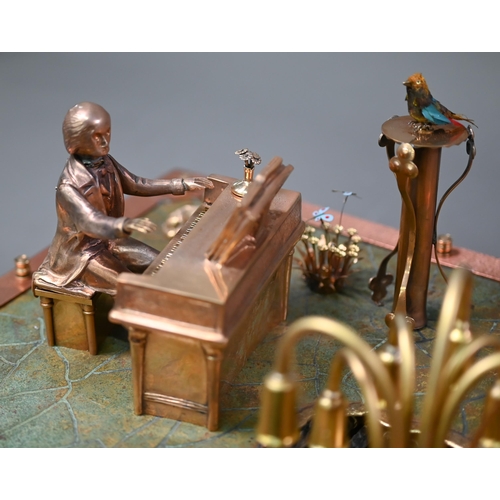 1253 - A musical automaton scene - 'The Musician's Garden', the pianist plays, teaching the bird to sing, w... 