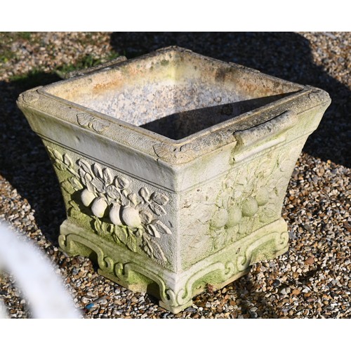 38 - A pair of cast stone rectangular planter troughs to/with a single square planter (3)