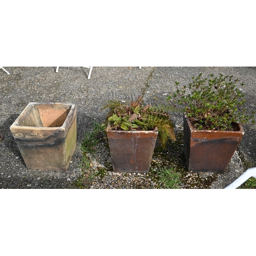 47 - A pair of glazed square tapering planters (with plants) to/w a square tapering box frame (3)