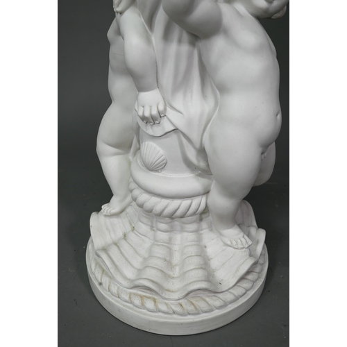 66 - A large Parian style figural jardinière stand, approx. 26 cm dia. x 90 cm h