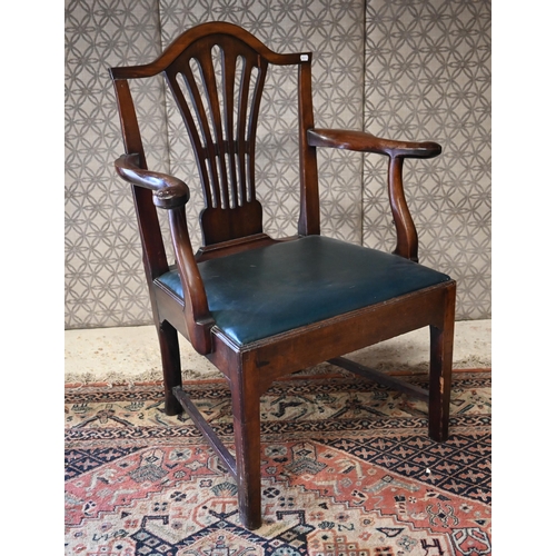 520 - # A Georgian mahogany elbow chair with fabric seat (ex commode chair)