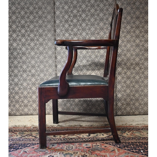 520 - # A Georgian mahogany elbow chair with fabric seat (ex commode chair)