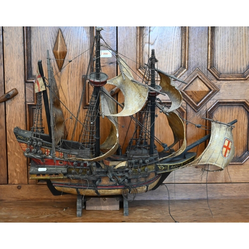 530 - A painted wooden model ship - Sir Francis Drake's discovery ship 'The Golden Hind', 58 cm high