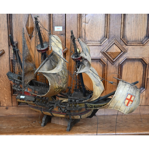 530 - A painted wooden model ship - Sir Francis Drake's discovery ship 'The Golden Hind', 58 cm high