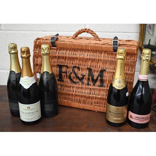 534 - Fortnum & Mason wicker hamper with leather straps, to/w two bottles of Fortnum & Mason Brut ... 