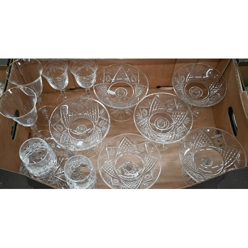 69 - A set of six Waterford cut glass comports, 16 cm diameter x 14 cm high, to/w three pairs of unmarked... 