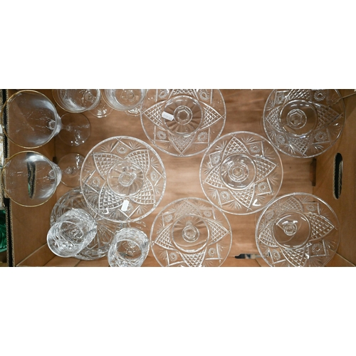 69 - A set of six Waterford cut glass comports, 16 cm diameter x 14 cm high, to/w three pairs of unmarked... 