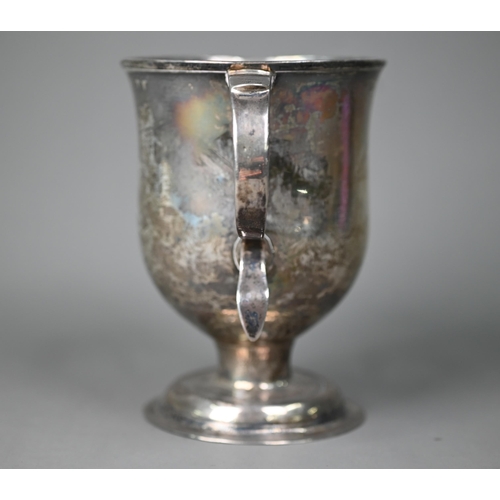 71 - A George III silver loving cup with twin scroll handles on plain stem and domed foot, Charles Hougha... 