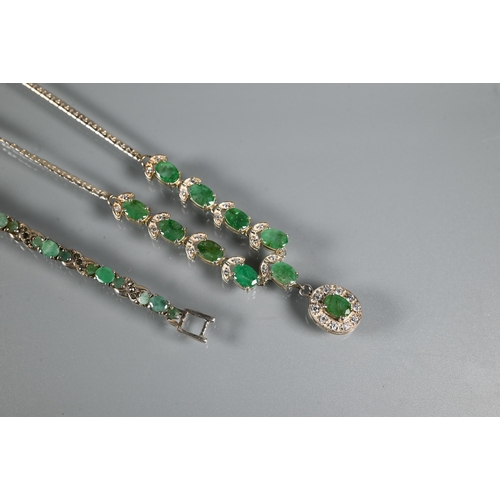 296 - A part-suite comprising white metal necklace, bracelet and two pairs of earrings for pierced ears, s... 