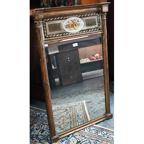 868 - A Regency gilt framed trumeau reverse gilt on glass panel mirror, 98 cm h x 62 cm w